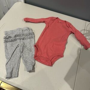 Carter's Pink Eyelet Long Sleeve Onesie & Grey Ruffle Butt Leggings 6 Months